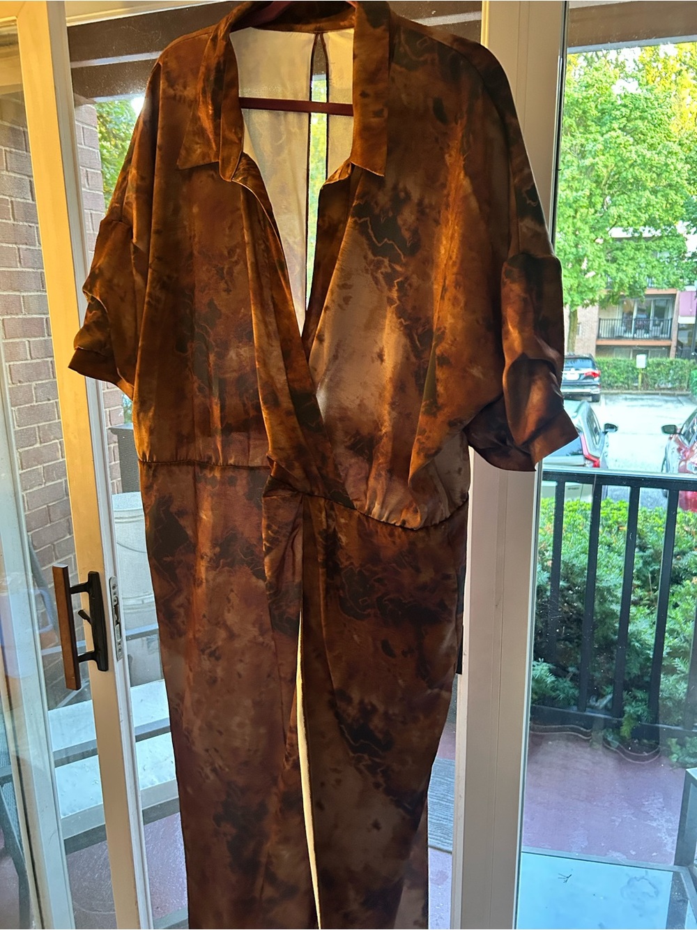 ASOS Curve Brown Tie-Dye Maxi Shirt Dress with Side Slit - Picture 2 of 3